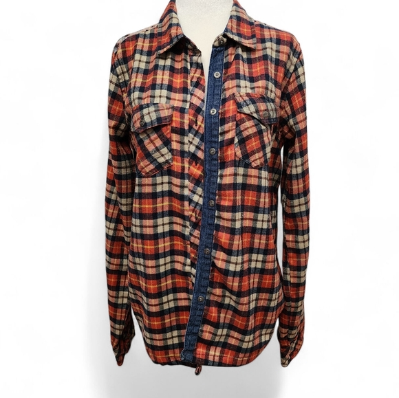 Miss Me |Plaid Button-Up Denim Flannel Shirt - Picture 1 of 9